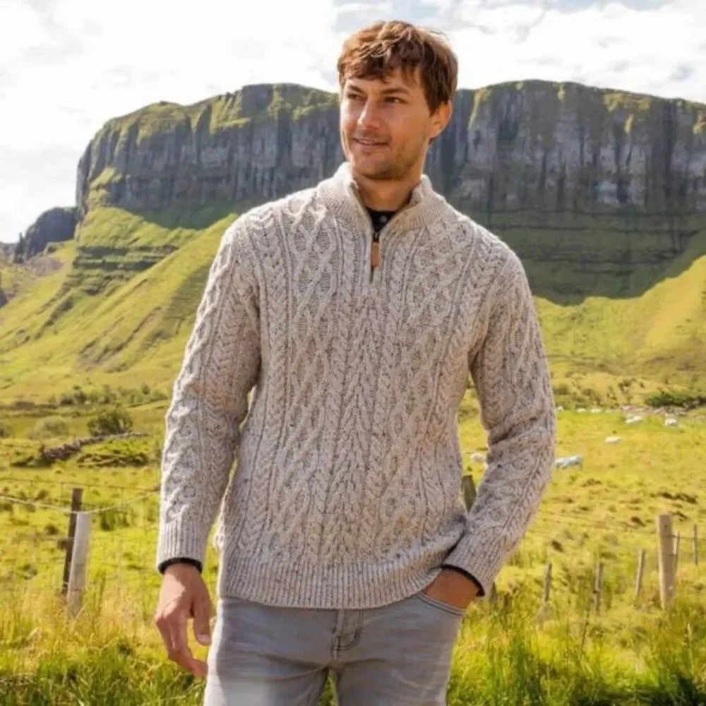 The Irish store Signature Half‎ Zip Irish Wool Aran Sweater Oatmeal size XL NWT